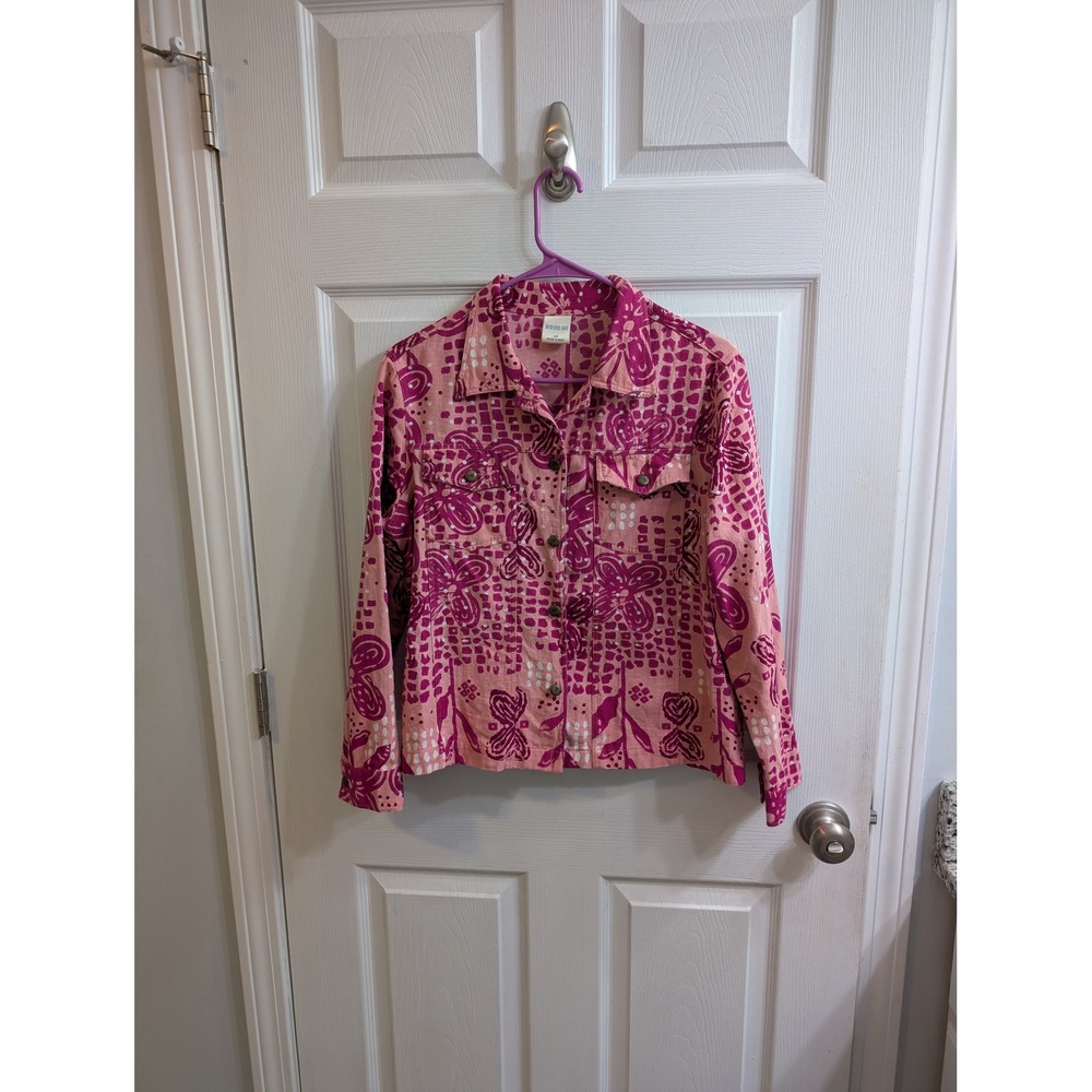 Bedford Fair Pink Floral Button Up Cotton‎ Long Sleeve Shirt Women - Size 12P